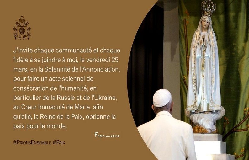 Le pape François a appelé les prêtres et évêques du monde entier à s’unir à la consécration de la Russie et de l’Ukraine au Cœur immaculé de Marie ...